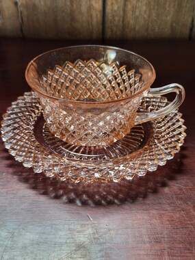 Vintage Miss America Pattern Depression Glass Cup & Saucer Anchor Hocking